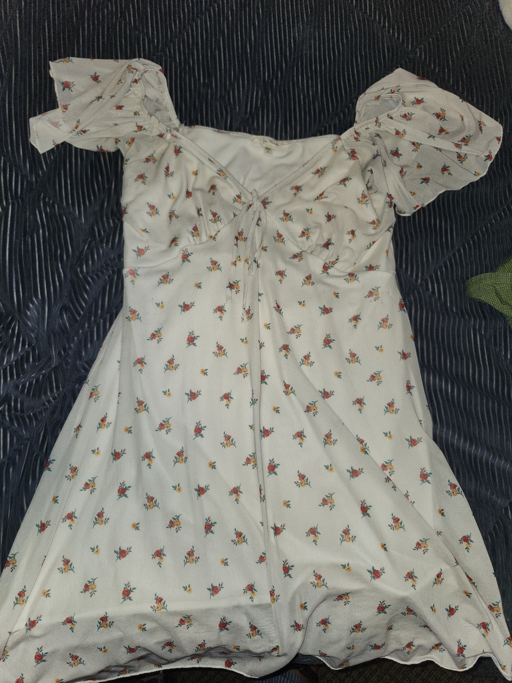See You Monday White Floral V-Neck Top with Red and Yellow Accents
